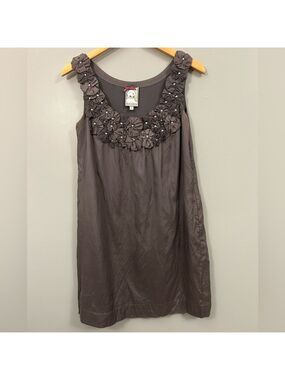 Yoana Baraschi Charcoal Embellished Mini Dress Size Small Silk Blend